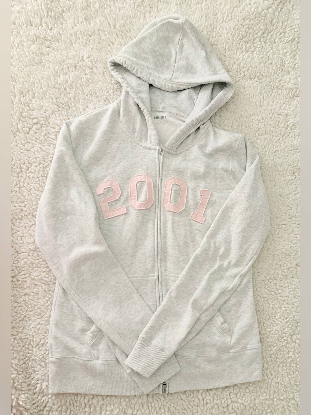 Hollister 2001 Full Zip Hoodie Light Heather Gray Pink Women’s Large